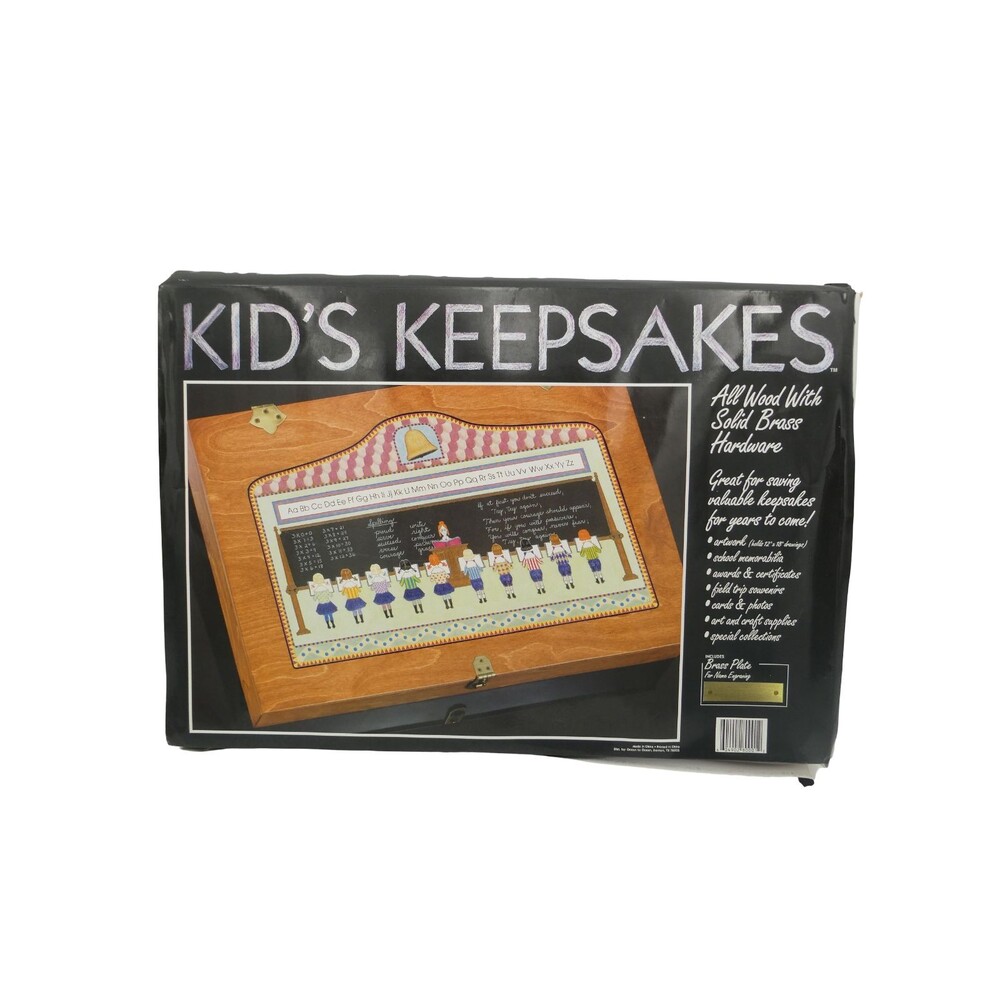 Kid's Keepsakes Vintage Wood School Memory Box Brass Hinged Classroom Case NEW